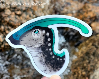 Parasaurolophus Vinyl Sticker 3" - Original Dinosaur Paleoart