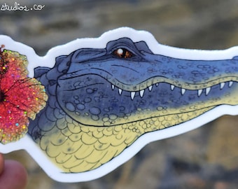 American Alligator Glitter Vinyl Sticker 3" Original Fantasy Florida Wildlife Art Animal