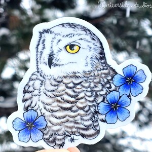 Snowy Owl Vinyl Glitter Sticker 3&quot; - Original Fantasy Wildlife Wild Bird Art