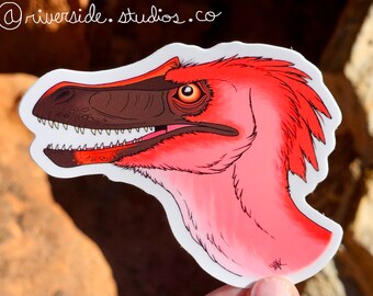 Velociraptor Vinilo Pegatina 3" - Paleoart Dinosaurio Original