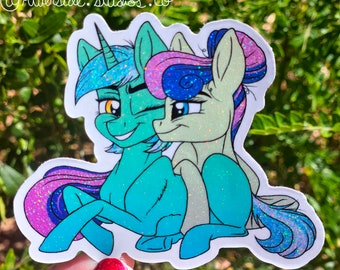 Lyra and Bon Bon Vinyl Glitter Sticker 3" Original Art My Little Pony