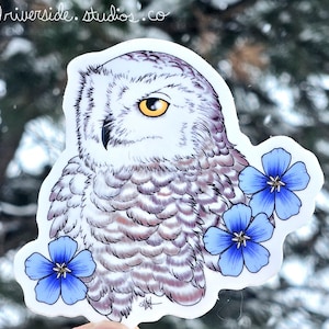 Snowy Owl Vinyl Sticker 3&quot; - Original Fantasy Wildlife Wild Bird Art
