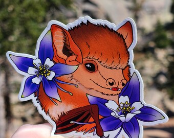 Adesivo in vinile pipistrello rosso orientale 3" arte originale Columbine Colorado