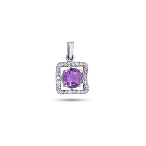 Natural amethyst silver pendant necklace, February birthstone jewelry, Gift for her, round amethyst pendant, gift for mom, square pendant