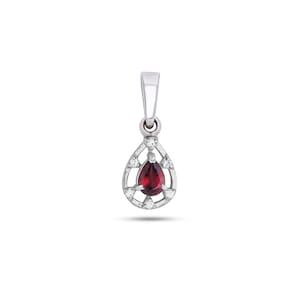 Natural Garnet silver pendant necklace, January birthstone necklace, red stone teardrop pendant, handmade gift for her, gift for mom,