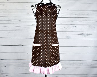 Polka Dot Apron, Apron With Ruffles, Mother's Day Gift, Unique Kitchen Apron, Cooking Apron, Gift For Mom, Classy Apron, Chic Apron