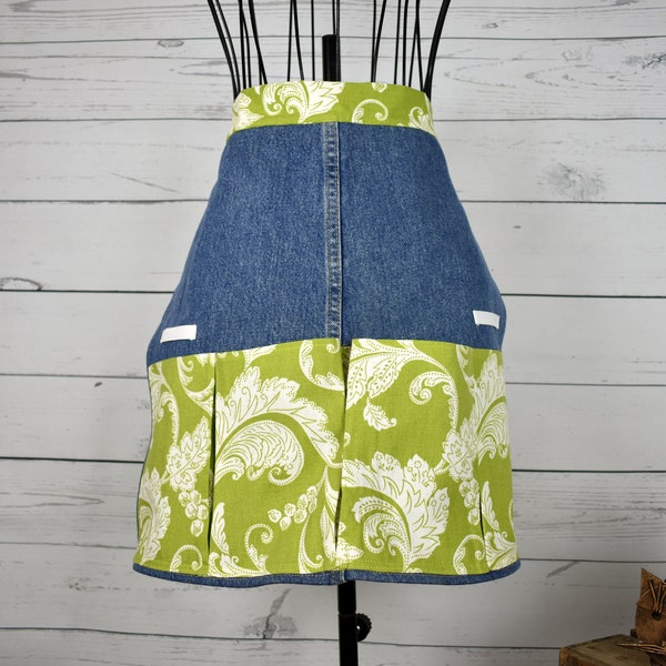 Florist Apron - Garden Apron, Utility Apron - Vendor Apron, Gift For Gardener - Recycled Apron - Handmade Apron - Denim Garden Enthusiast