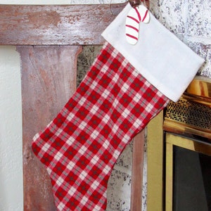 Red Flannel Stocking, Plaid Stocking, Red Plaid Stocking, Handmade Stocking, Rustic Christmas, Holiday Decor, Holiday Stocking image 3