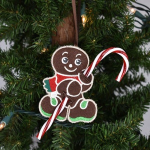 Adorno de jengibre de fieltro, Adorno de jengibre, Pan de jengibre de fieltro, Niño de jengibre, Adorno de bastón de caramelo, Decoración navideña, Regalo de Navidad