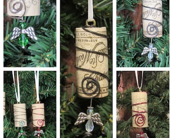 Wine Cork Ornament Set, Rustic Cork Ornament, Core Tree Ornament, Holiday Wine Cork, Wine Ornament, Handmade Ornament, Wire Wrapped Ornament