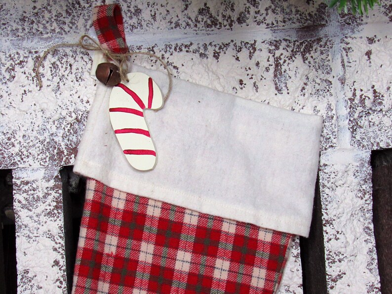 Red Flannel Stocking, Plaid Stocking, Red Plaid Stocking, Handmade Stocking, Rustic Christmas, Holiday Decor, Holiday Stocking image 2