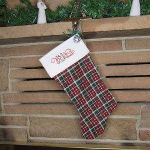 Rustic Christmas Stocking, Handmade Stockings, Traditional Gift Holder, Modern Farmhouse Decor, Embroidered, Plaid Christmas Believe
