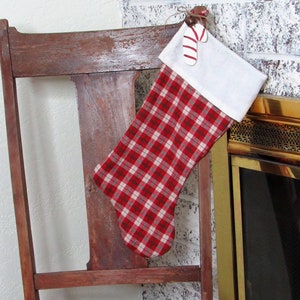 Red Flannel Stocking, Plaid Stocking, Red Plaid Stocking, Handmade Stocking, Rustic Christmas, Holiday Decor, Holiday Stocking image 5