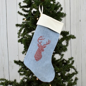 Rustic Denim Stocking | Upcycled Christmas Decor | Gift for Hunter | Country Style Holiday Stocking | Home Decor for Christmas | Handmade