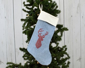 Rustic Denim Stocking | Upcycled Christmas Decor | Gift for Hunter | Country Style Holiday Stocking | Home Decor for Christmas | Handmade