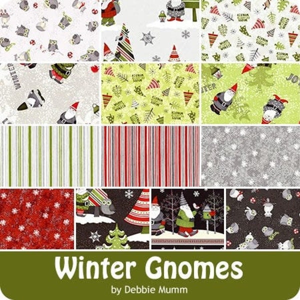 By The Continuous HALF YARD - Winter Gnomes Yardage by Debbie Mumm for Wilmington, Descriptions Below for Each Picture