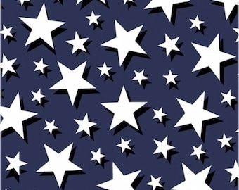 Rare - By The Continuous HALF YARD - Pride and Honor by Whistler Studios for Windham, #51770-1 Big and Little White Stars on Patriotic Navy