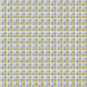 Autorstwa The Continuous HALF YARD - Sweet Stems autorstwa Sue Daley i Gabrielle Neil dla Penny Rose, #C8276 Kremowa i granatowa geometryczna siatka na zielonym tle