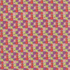 May include: A seamless pattern with a geometric design featuring squares in shades of pink, red, green, and purple. The squares are arranged in a diagonal pattern.