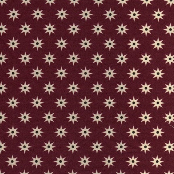 By The Continuous HALF YARD - Southcott by Kathy Hall  for Andover, #7538-R Starburst Red, White Stars with Black on Dark Red