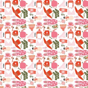 RARE - By The Continuous HALF YARD - Snuggle Up Buttercup By Poppie Cotton, Pattern #SB21601 Favorite Winter Things on White
