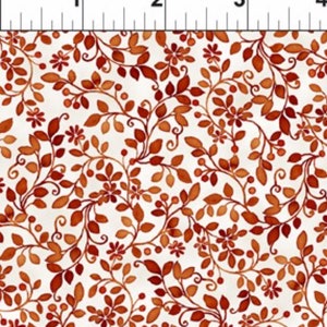 RARE - By The Continuous HALF YARD - Brianna de Gray Sky Studio para In The Beginning, #3GSB1 Tonal Rust Vines and Flowers on Creamy White