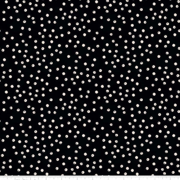 Rare - By The CONTINUOUS HALF YARD - Goose Tales by J. Wecker Frisch for Riley Blake, Pattern #C9393 White Scattered Dots on Black, Blender