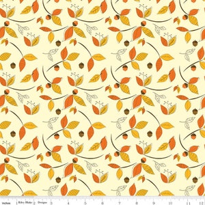 RARE - By The Continuous HALF YARD - Give Thanks by Sandy Gervais for Riley Blake, #C5922 Tossed Yellow/Orange Leaves and Acorns on Cream