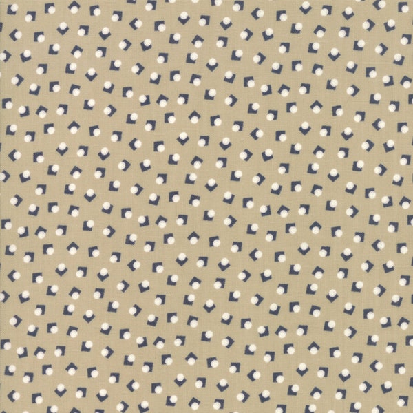 RARE - By The Continuous HALF YARD - Walkabout by Sherri & Chelsi for Moda Fabrics, Pattern #37567-20 Ivory and Navy Confetti on Shadow Tan