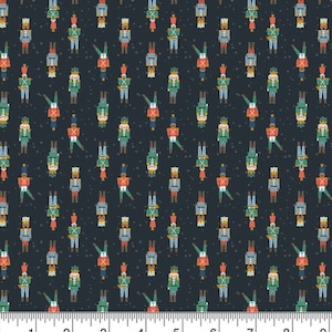 RARE - By The Continuous HALF YARD - Nutcracker by Dear Stella Designs, Pattern #D2217 Standing at Attention Nutcracker on Phantom Blue