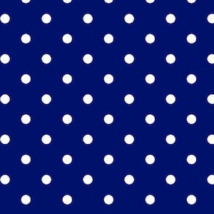 May include: A repeating pattern of white polka dots on a dark blue backdrop. The dots are regularly spaced and of a consistent size, forming a simple yet striking design. Ideal for textiles or digital backgrounds.