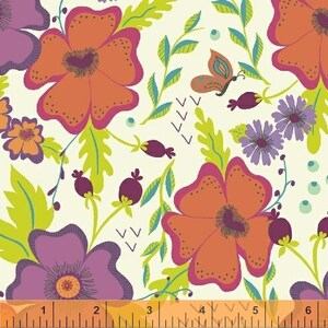レア - The Continuous HALF Yard - ウィンダムの Sew Many Creations の Jessica VanDenburgh による Gypsy、#50568-3 フローラル メイン クリーム、蝶