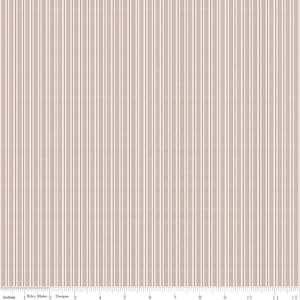 May include: White fabric with thin brown stripes and a subtle dotted pattern. The fabric is measured in inches.