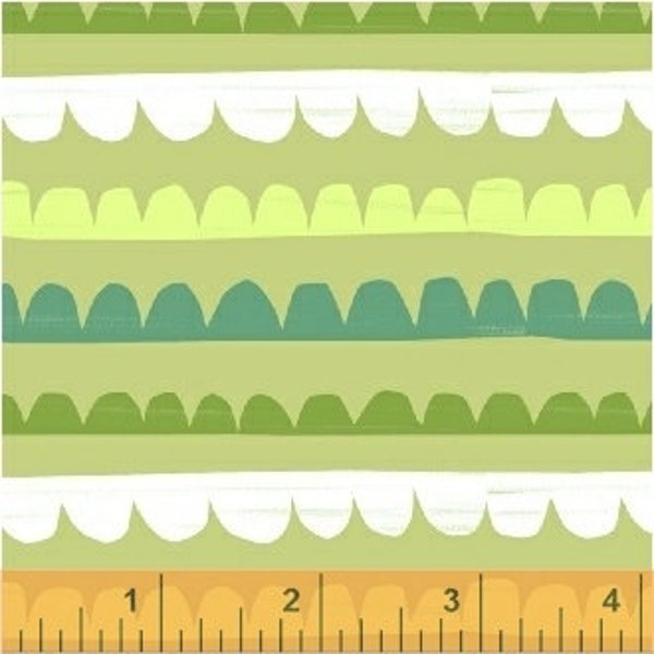 RARE - By The Continuous HALF YARD - Mother Goose Tales by Jill McDonald for Windham, #29949-1 Rolling Hills on Green, Scalloped Stripes