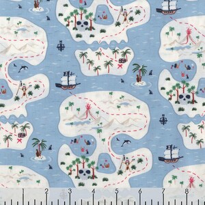 RARE - By The Continuous HALF YARD - Bootylicious by Dear Stella Designs, Pattern #1759 All About The Booty Pirates on Starlight Blue