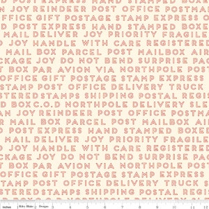 By The HALF YARD - Christmas Delivery by Carta Bella for Riley Blake, #C7335-CREAM Text, Red Outlined Postal Block Lettered Words on Cream