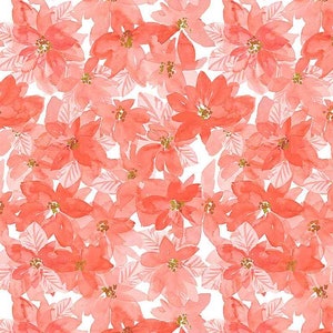 RARE - By The Continuous HALF YARD - Baby It’s Cold Outside by Clara Jean for Dear Stella Designs, #1833 Tonal Coral Poinsettias on White