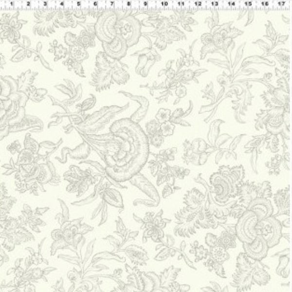 RARE - 22" REMNANT - Blueberry Buckle by Marsha McCloskey for Clothworks #Y2237-62 Taupe Jacobean Stenciled Floral on Cream