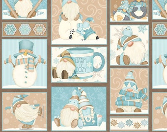 Raro - Por The Continuous HALF YARDS - I Love Sn'Gnomies FLANNEL por Shelly Comiskey para Henry Glass, #F9635-13 Winter Gnome Friends Patchwork