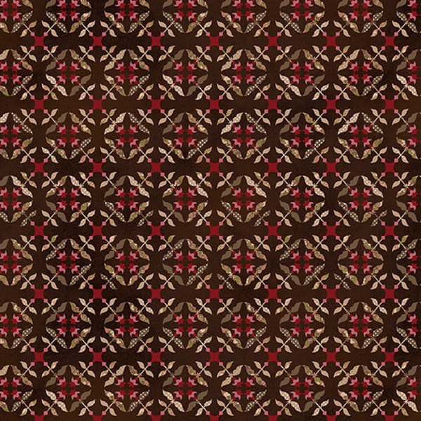 RARE - By The Continuous HALF YARD - Tickled Pink by Janet Rae Nesbitt of One Sister Designs for Henry Glass, #2235-38 Tile Flowers on Brown