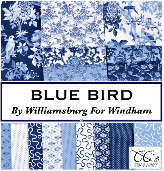RARE - by the Continuous HALF YARD - Blue Byrd by Williamsburg for