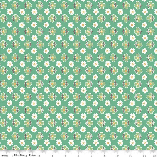 RARE - By The Continuous HALF YARD - Flea Market by Lori Holt of Bee in my Bonnet for Riley Blake, #10216 Floral Casserole on Alpine Green