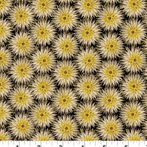 RARE - 21&quot; REMNANT - Natural Beauty by Maria Kalinowski for Benartex, #8657-M12 Thistle Dot, Metallic Gold Accents on Black