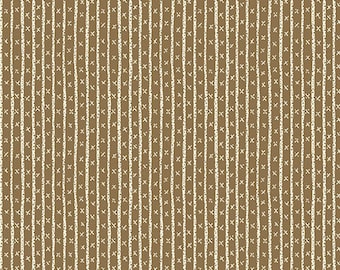 RARE - 21&quot; REMNANT - All in a Day by Anni Downs for Henry Glass, Pattern #8470-38, Brown Stripe, Cream Stripes on Brown
