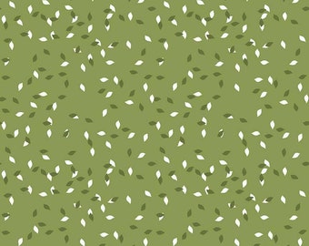 RARE - Par The Continuous HALF YARD - Summer Blush de Sedef Imer pour Riley Blake, Pattern #C7445 Tossed White and Dark Green Leaves on Green