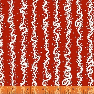 By The Continuous HALF YARD- Maker&#39;s Home by Natalie Barnes of Beyond the Reef for Windham #43151-8 Red, White Scribble Lines, Dots Stripes