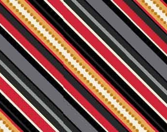 By the HALF YARD - Modern Stitching by Anna Fishkin for Red Rooster, Pattern #25409 MUL1 White, Gold, Black, Gray and Red Diagonal Stripes