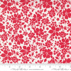 Rare - By The Continuous HALF YARDS - Merry Little Christmas by Bonnie and Camille for Moda #55243-21 Red Winterberry Floral on Creamy White