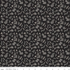 By The HALF YARD - Christmas Delivery by Carta Bella for Riley Blake, Pattern #C7334-BLACK Sprigs, Gray Tossed Twigs on Black