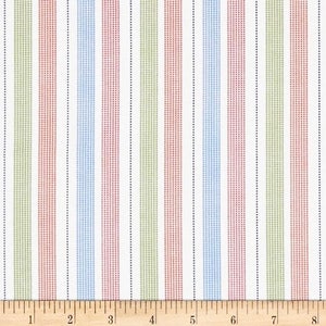 By The HALF YARD - Buddy&#39;s Big Adventure by TM & Henson for Quilting Treasures, Multi Colored Dotted Stripes on White